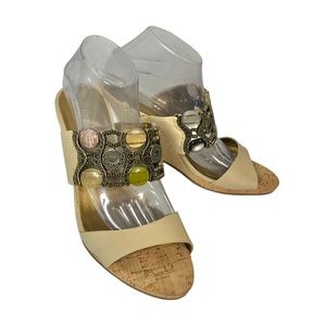 UNISA Gaucho Leather Stone Embellished Wedges Sandals Sz 10